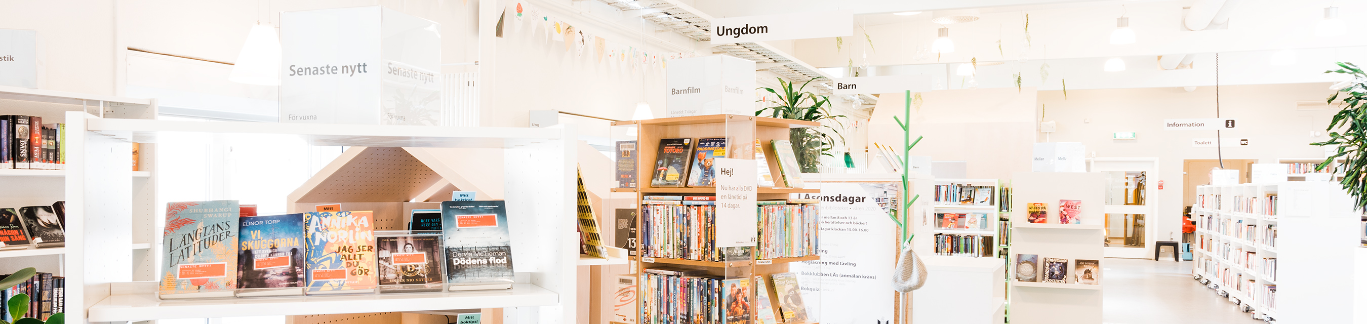 Lindängenbiblioteket är ljust och har böcker för alla åldrar.