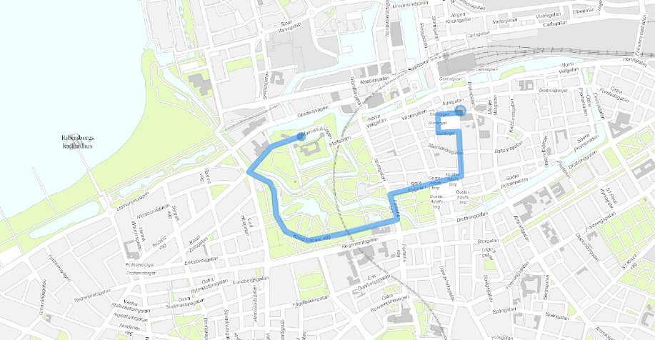 Karta som visar vilken väg luciakortaget färdas.