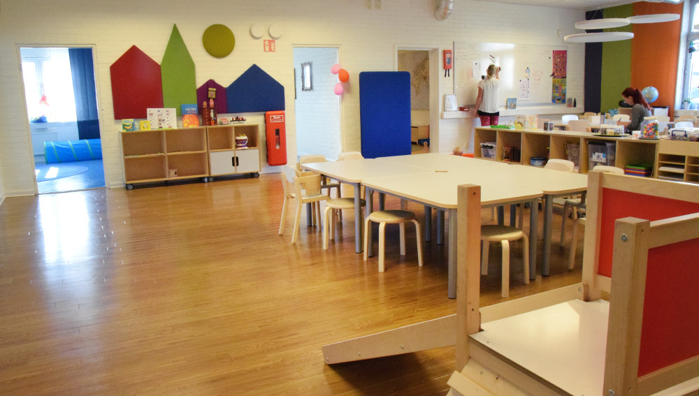 Lekrummet på öppna förskolan Hera har gott om plats för pyssel och kreativitet.